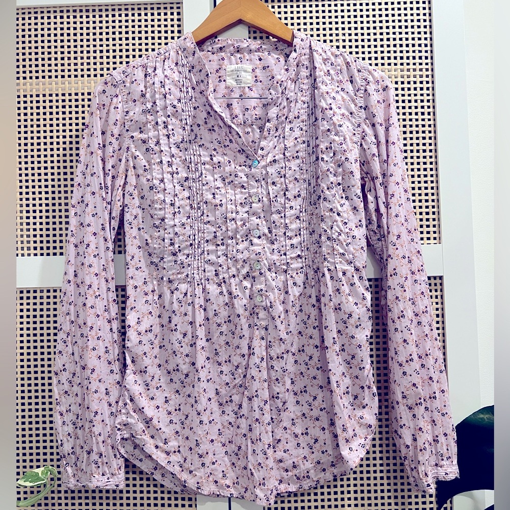 H&M L.O.G.G. Label of Graded Goods Pleated Floral Cotton Quarter Button Up